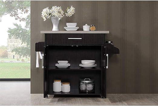 Albizu Wood Kitchen Island, Black/Grey