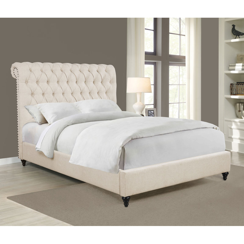Lit tapissier capitonné beige Gunthar, Double
