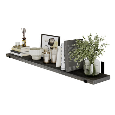 60inch Long Floating Shelves For Wall, Wood Wall Shelf With Heavy Duty Metal Brackets