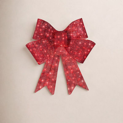   Pre-Lit XL Christmas Bow, Large Outdoor LED Lighted Holiday Decor W/ 8 Light Functions, Hook
