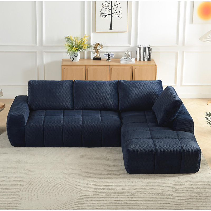 Canapé modulaire surdimensionné en L FAUX FUR, Orienté à droite, Imitation fourrure bleu foncé