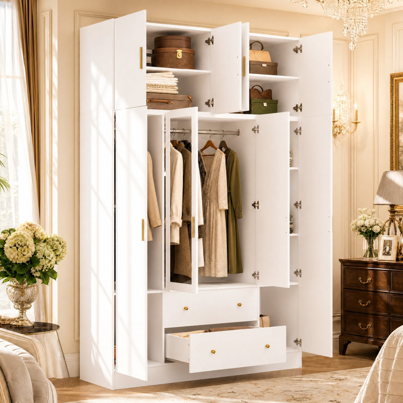 Armoire 4 tiroirs 2 tiroirs avec armoire, Blanc / Blanc