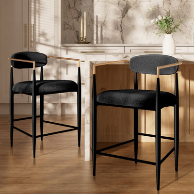 Upholstered Counter Stool, Modern Sleek Bar Stool Set of 2