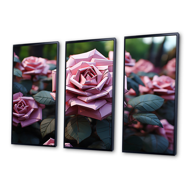 Éclat floral rythmique - art mural géométrique, H 28 po x l 36 po x P 1 po, Cadre flottant noir