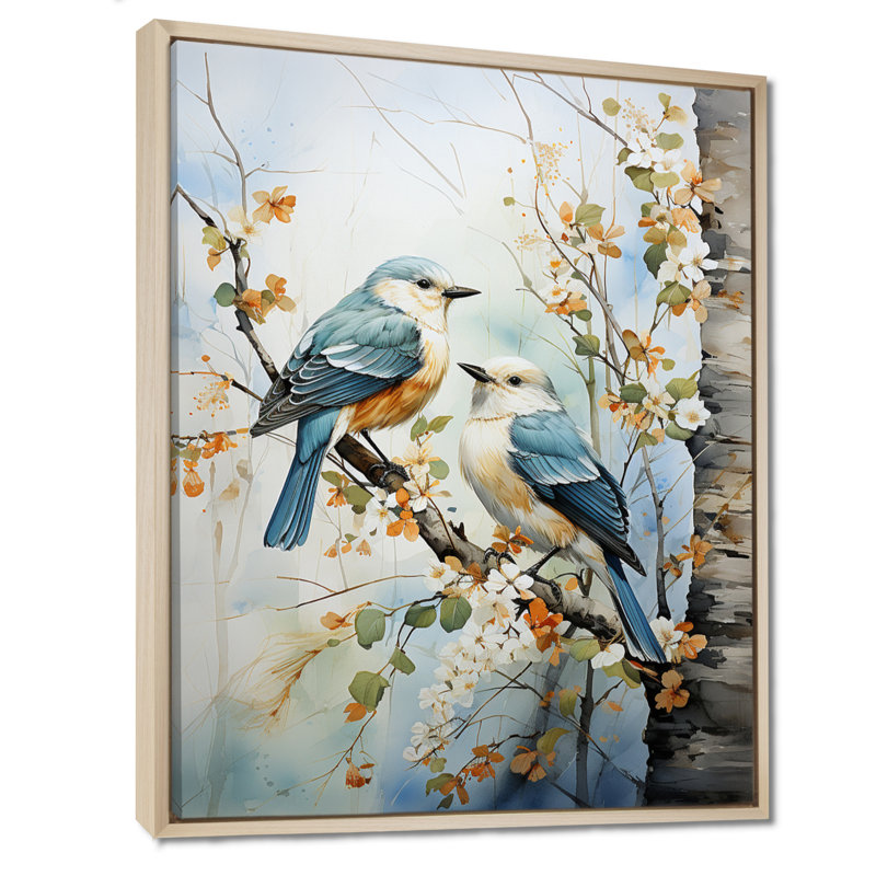 «Birds On Amercian Basswood Tree Bird», art sur toile, arbres, H 44 po x l 34 po x P 1,5 po, Cadre flottant érable