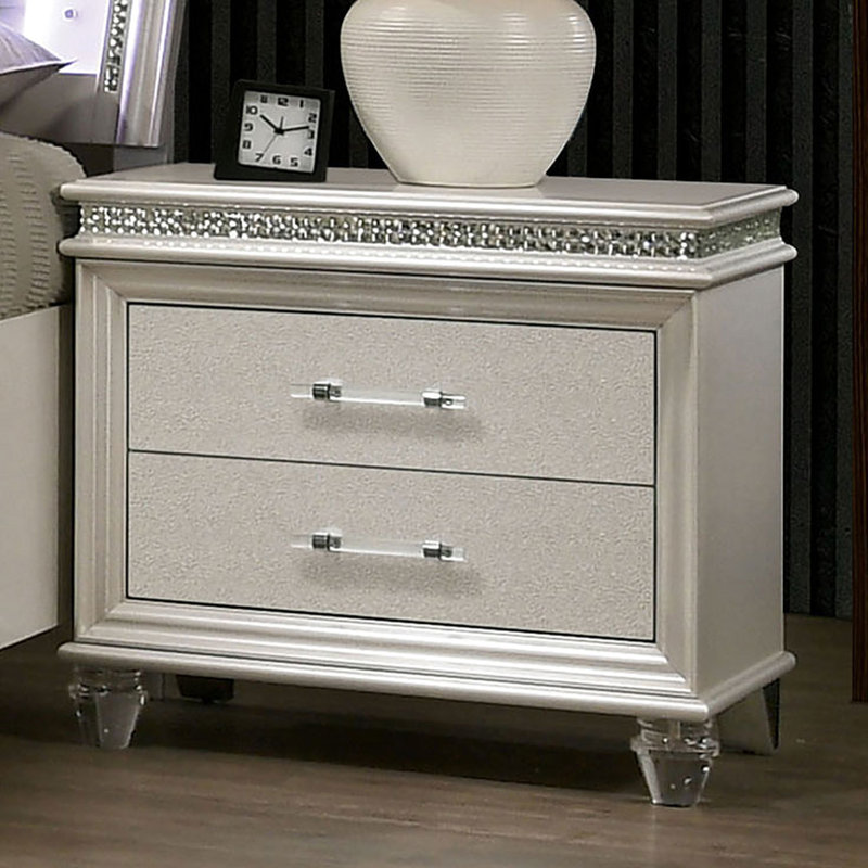 Table de chevet moderne avec 2 tiroirs et détails en cristal