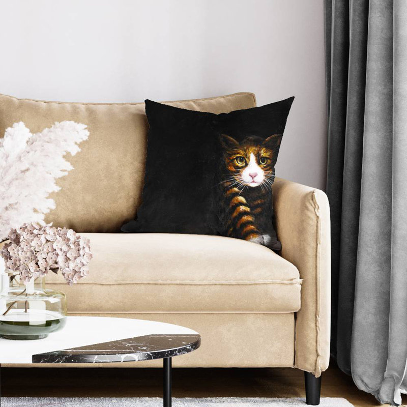 Discreet cat - 20"x20" Throw pillow cover - Poly twill - Print on demand