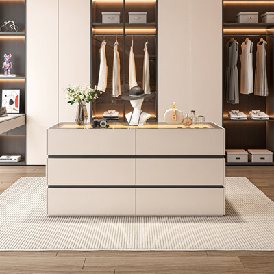 Comptoir rectangulaire en verre trempé transparent de 62,99 po, structure en bois massif de couleur blanche, armoire de rangement pour bijoux