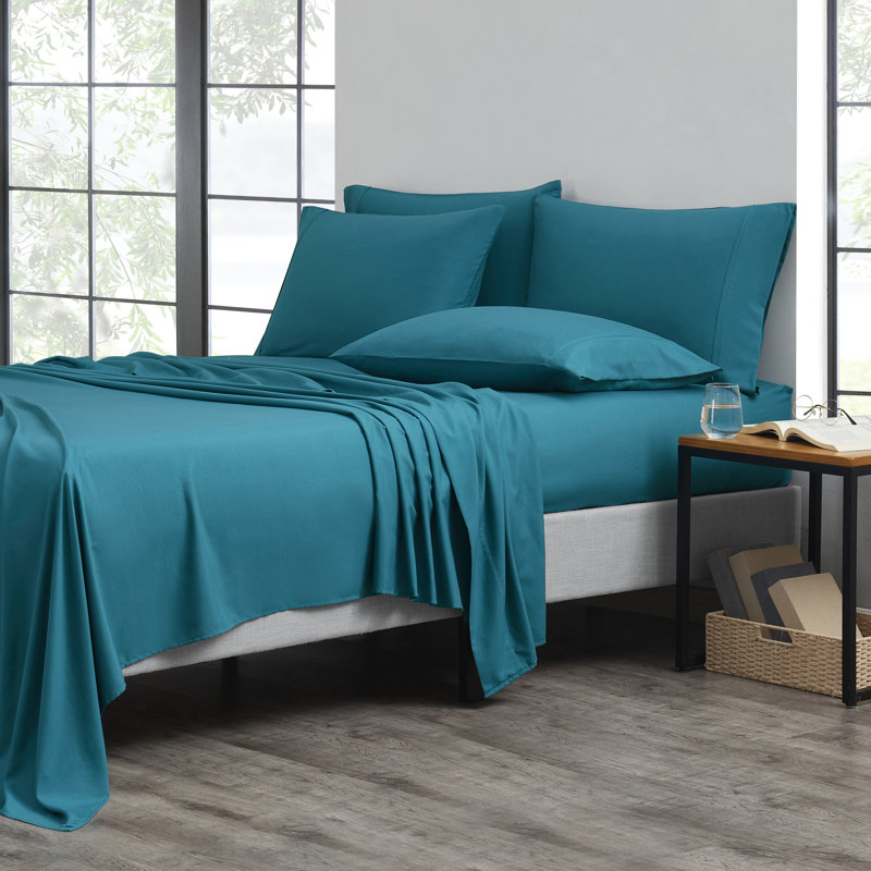 Ensemble de draps en bambou à densité de tissage 1800 fils Bibb Home, Ensemble de draps pour très grand lit avec 4 taie