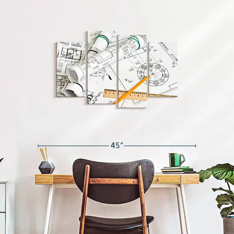 " Engineer Drawings " 4 - Pieces, 22" H x 36" W x 1" D