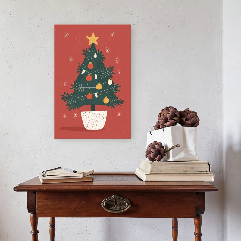 Cozy Christmas Tree Rustic Abstract Contemporary Christmas Tree Pine Tree Winter Landscape Wall Art Print 1 Piece Wrapped Canvas Wall Art
