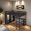 Lit superposé avec bureau et garde-robe, lit mezzanine peu encombrant avec rangement, structure en bois robuste, garde-corps pleine longueur et assemblage facile pour les petites pièces-423573771