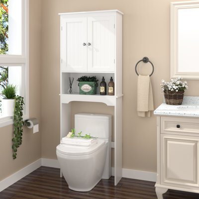Bathroom Storage Cabinet Over Toilet, White Shelf With Removable Partition Toilet Cabinet, Wood