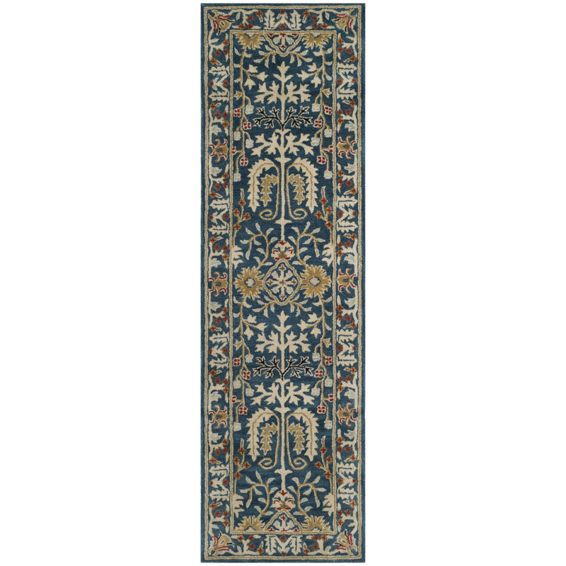 Armintha Oriental Wool Dark Blue Area Rug, Runner 2'3" x 6'