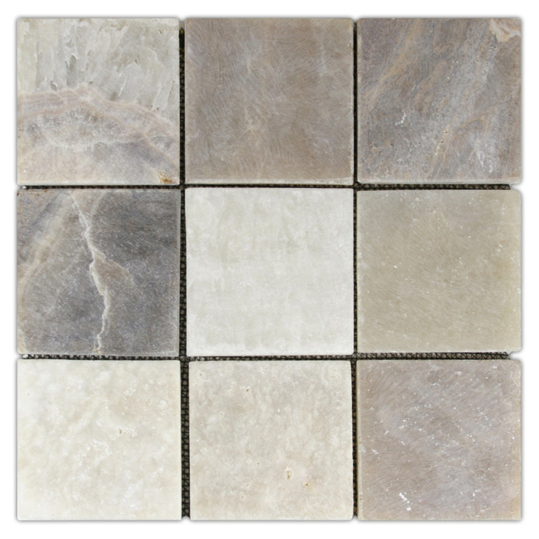 Rhine 4" x 4" Natural Stone Mosaic Tile in Mixed Quartz – Waterproof Mesh Backed Matte - 1 Sq Ft