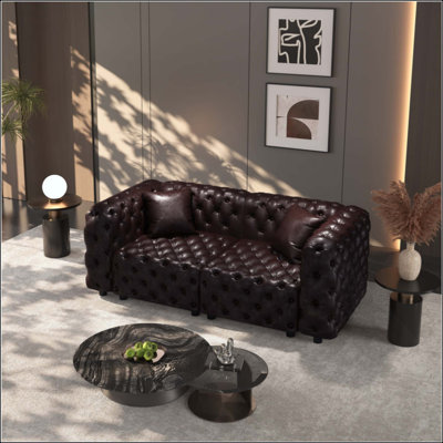 Modern Sofa Set, Faux Leather Upholstered Modular 2-Seater Sectional Couch with Pure Handmade Button Tufted Design, 2 Pillows, Multi Combination for L
