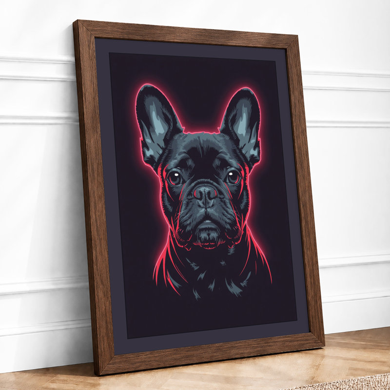 Neon Bulldog Modern - Framed Print, Walnut, A4 - 29.7 x 21.0 cm