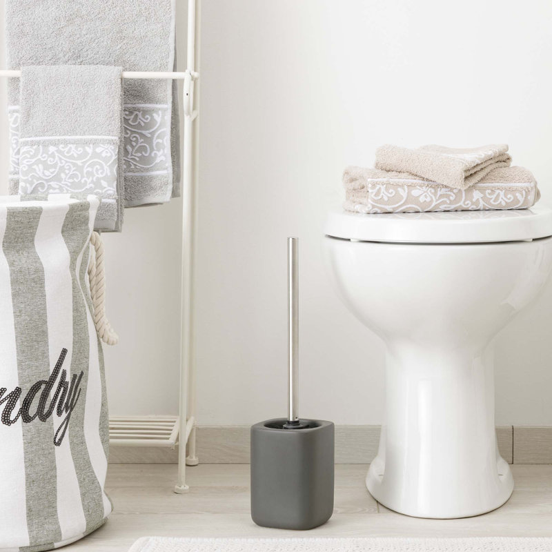 Symple Stuff Modern Toilet Brush With Toilet Brush Holder In Anthracite Gray Ceramic 10.5X10.5X41 Cm, Anthracite