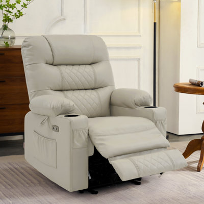Power Recliner Chair with Heat and Massage, Cup Holder, USB Port, Faux Leather
