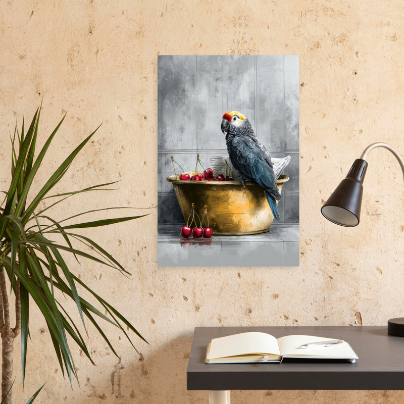 Parrot In Bathtube 3 1 Piece Wrapped Canvas Wall Art, 60.96 cm H x 40.64 cm W