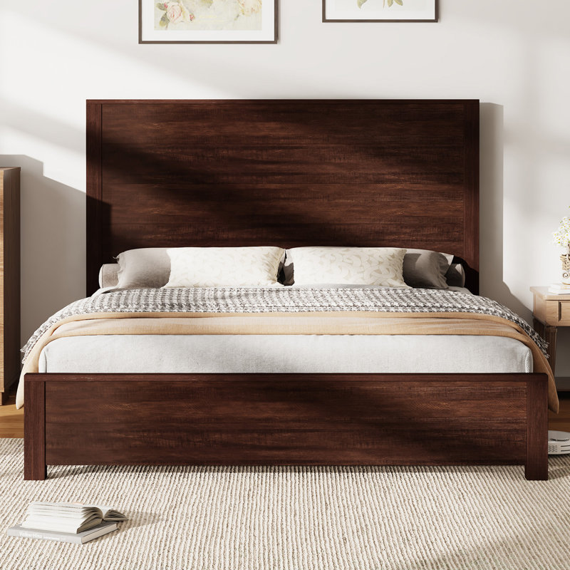 51.2" Solid Wood Bed Frame, Rustic Platform Bed With Spliced Headboard, Reclaimed Barnwood, Queen