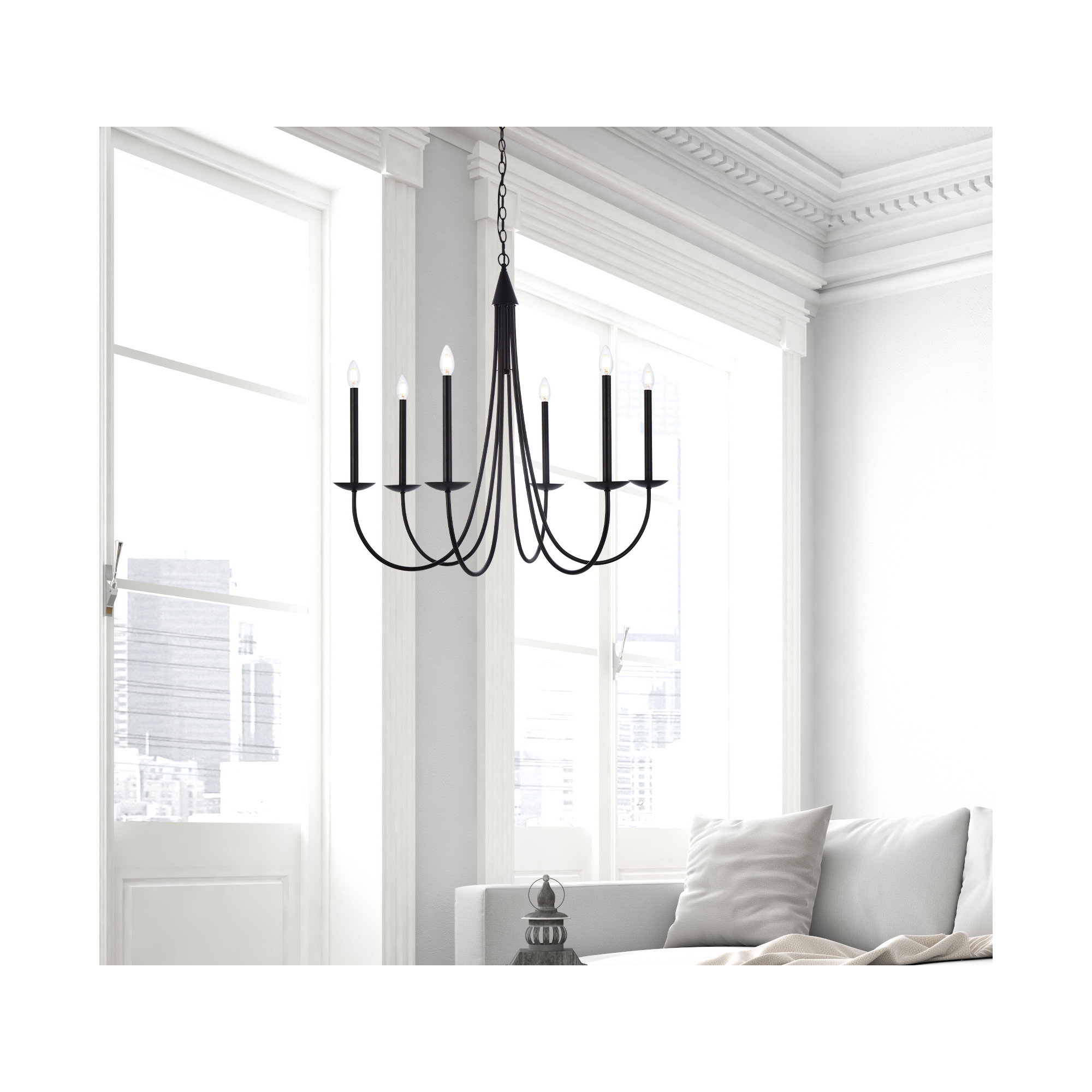 Baltray 6 - Light Steel Dimmable Chandelier, Black, 33.7" H x 36" W x 36" D