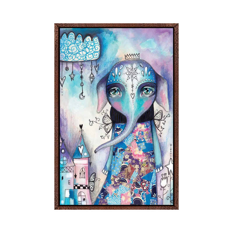 Elephant Of Love by Tamara Laporte - Print on Canvas, 101.6 cm H x 66.04 cm W, Classic Brown Wood Framed