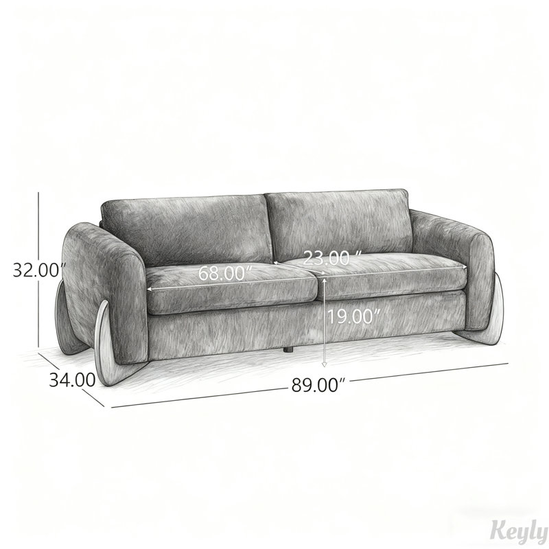 89"L Chenille Sofa, Olive Green