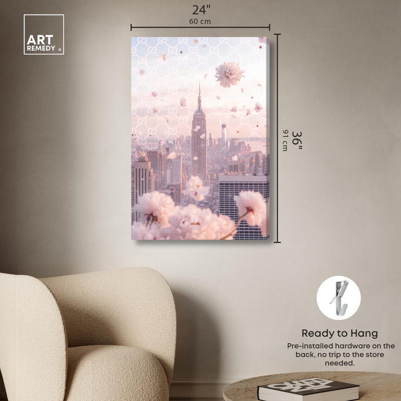 Décoration murale glam Rains Petals in NYC , H 36 po x l 24 po, Toile tendue, Peinture sans cadre