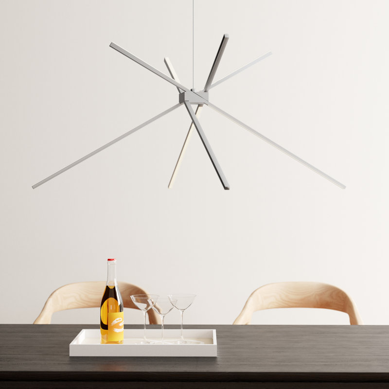 Replay 4 - Light Dimmable LED Sputnik Modern Linear Chandelier, Satin Aluminum