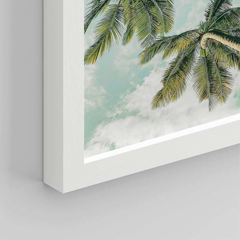 «Topical Teal Sky Palm Tree Beach Ocean Seaside», reproduction encadrée de 4 pièces, H 14 po x l 11 po x P 1 po, Cadre blanc