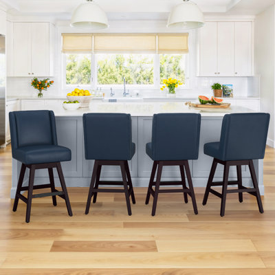 Kamiyla Set Of 4 Indoor/Outdoor Modern Classical Rotatable Bar Chair, City Armless Swiveling Bar Chair With Soild Wood Legs, High Table, Modern Counter, High Bar Stool, Home Office, Kitchen Island Chair