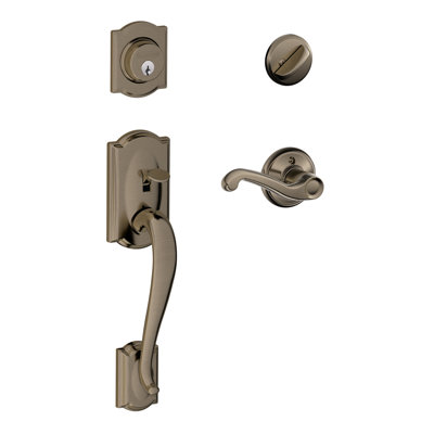 Camelot Handleset with Deadbolt and Flair Door Lever and Rosette