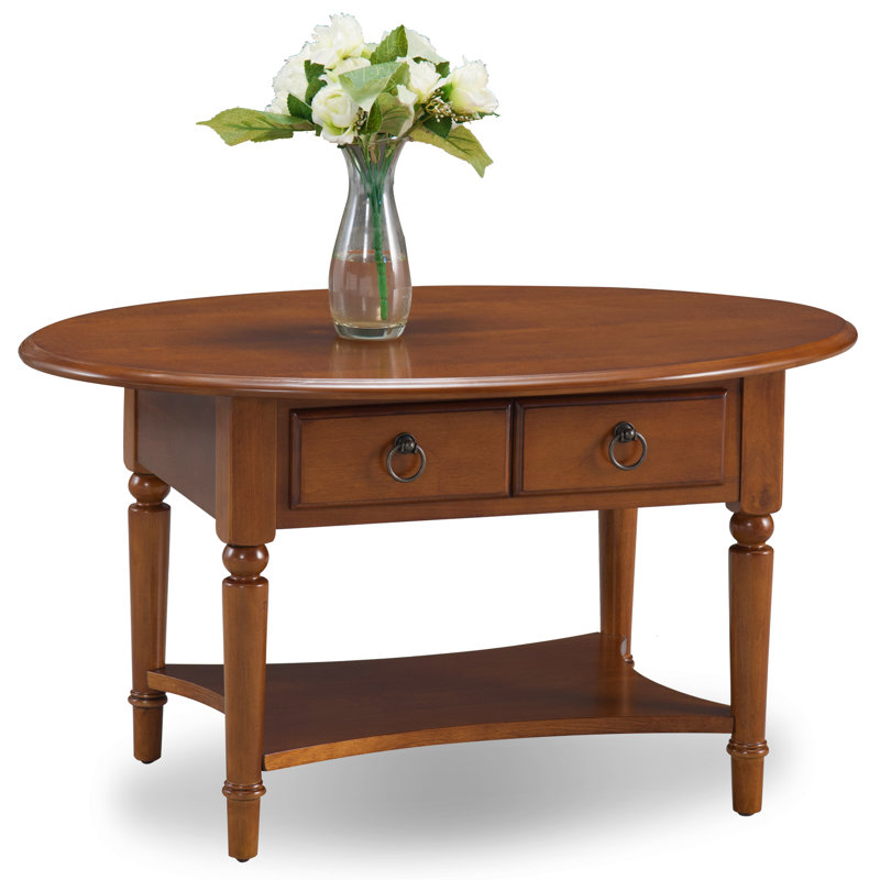 Coastal Solid Wood Oval Coffee Table, Rich Pecan