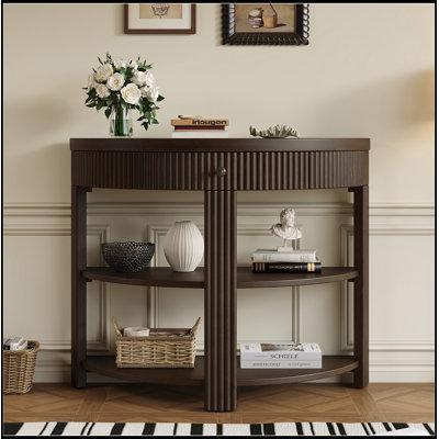 Console demi-lune avec tiroir et 2 tablettes