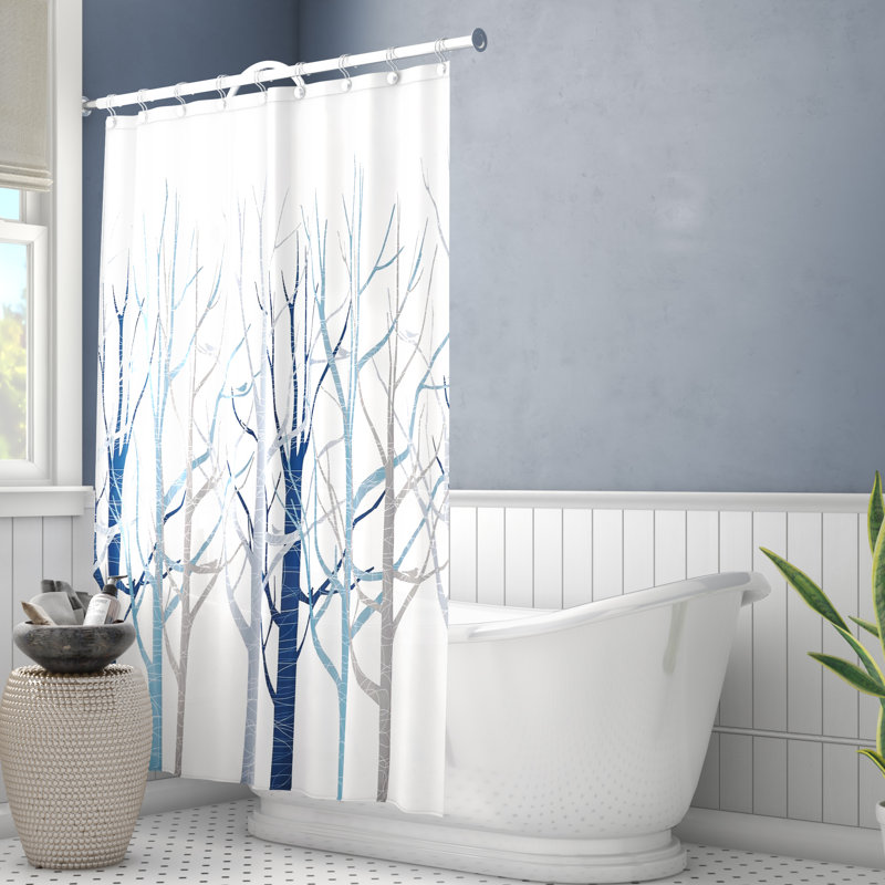 Rideau de douche simple floral Woollard, Bleu / gris