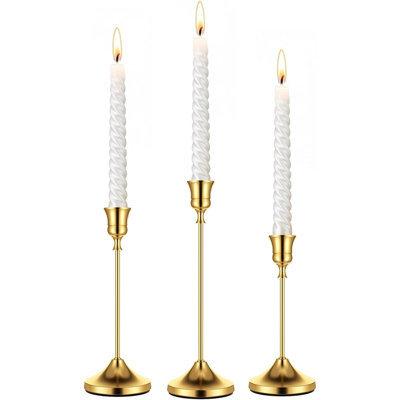 Taper Candle Holders For Pillar Candles, Brass Candlestick Holders, Skinny Candle Holder Decor For Centros De Mesa Table Centerpiece