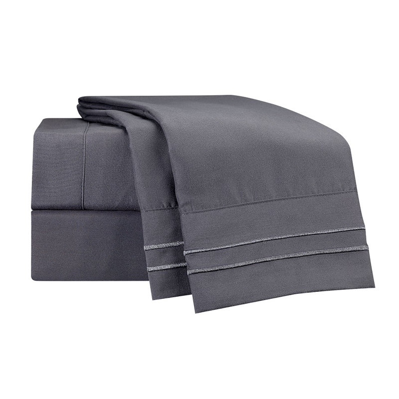 Ensemble de draps à rayures 1500 fils, Ensemble de draps pour très grand lit + drap-hous, Gris