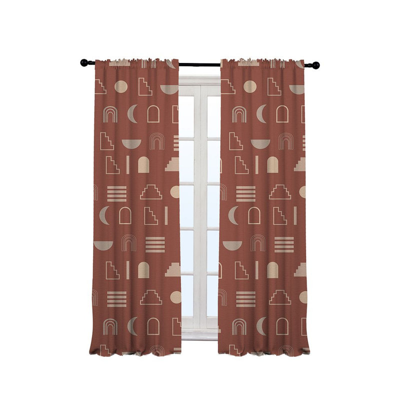 Iota Semi Sheer Curtain Pair, 140cm Width x 350cm Drop, Brick