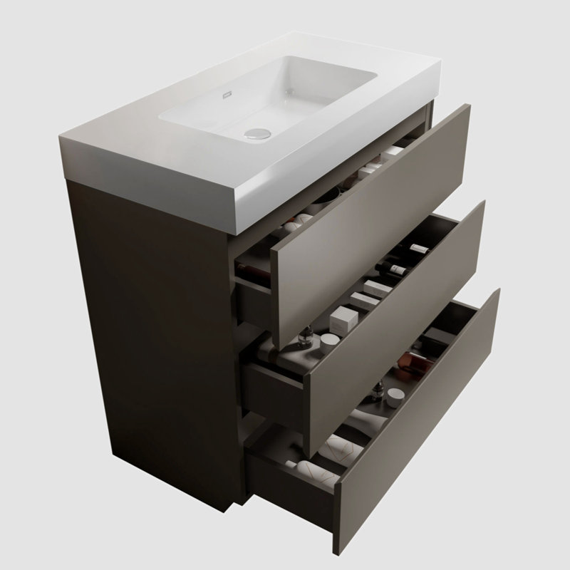 Meuble-lavabo simple 35,8 po avec plateau en céramique Daymen, Blanc