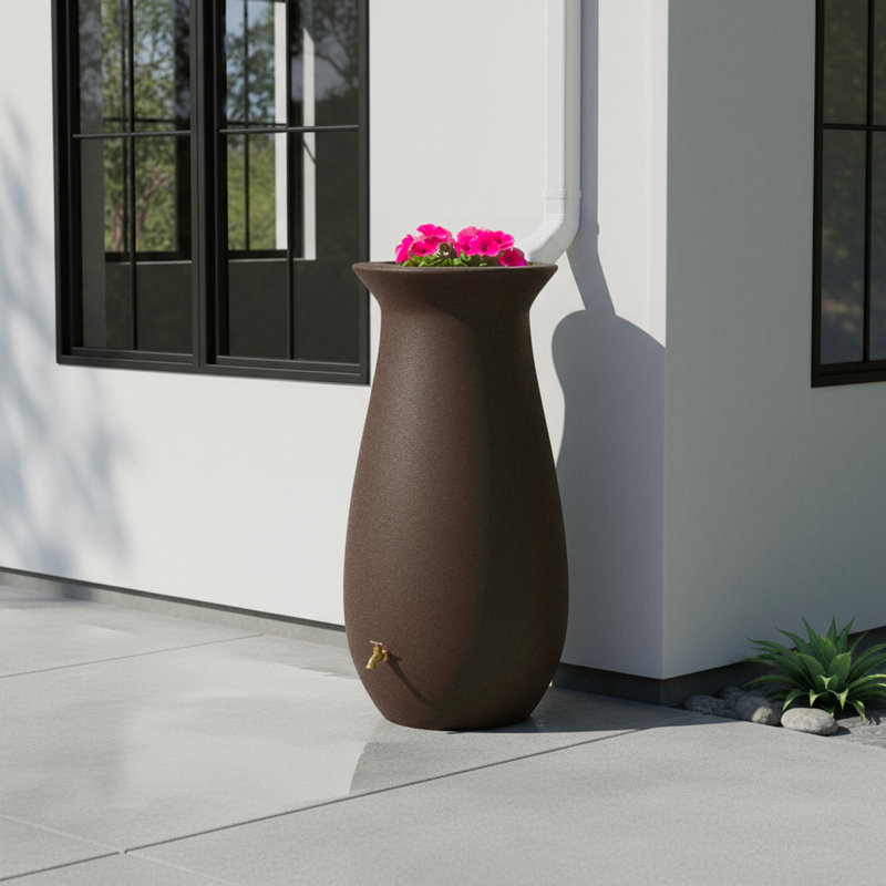 EcoCascata Rain Barrel, 65 Gallon, Brownstone