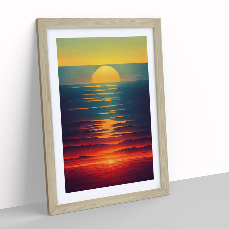 Sunset Watercolour Art No.6 - Wall Art, 48cm H x 36cm W, Oak Framed Paper, White