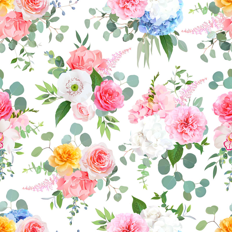 Watercolor Pattern With Bouquets by Lavendertime - Wrapped Canvas Print, 76cm H x 76cm W