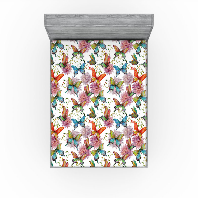 Drap-housse Ambesonne, paquet de 2, Beige / mauve / bleu floral, Drap-housse très grand californien