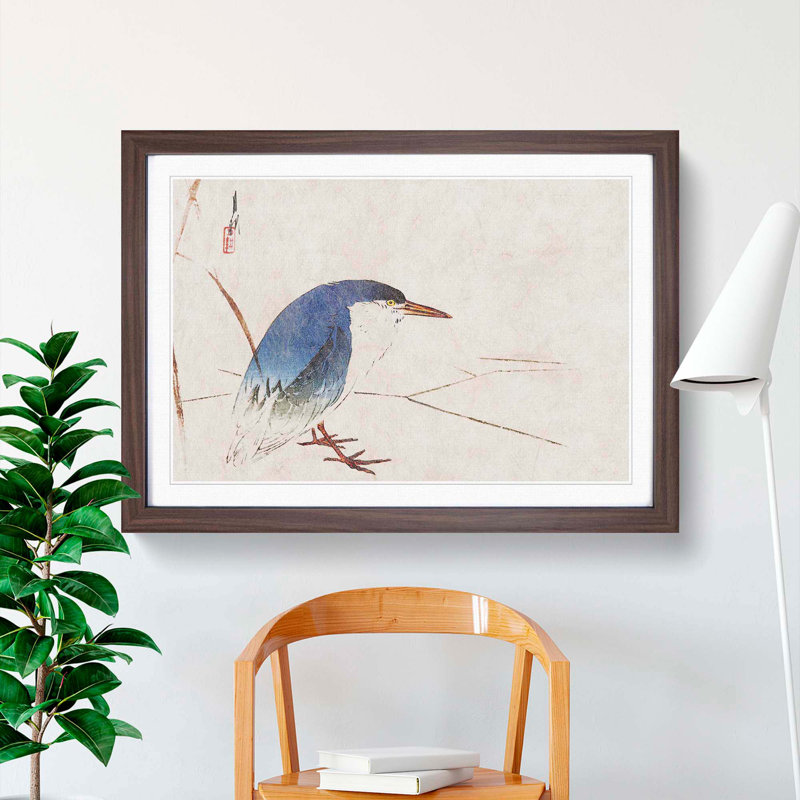 Blue Bird by Ogata Gekko - Picture Frame Painting Print, 48cm H x 65cm W x 2cm D, Walnut Framed