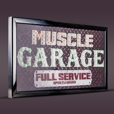"Muscle Garage Full Service Open 24 Hours" LED Marquee Sign