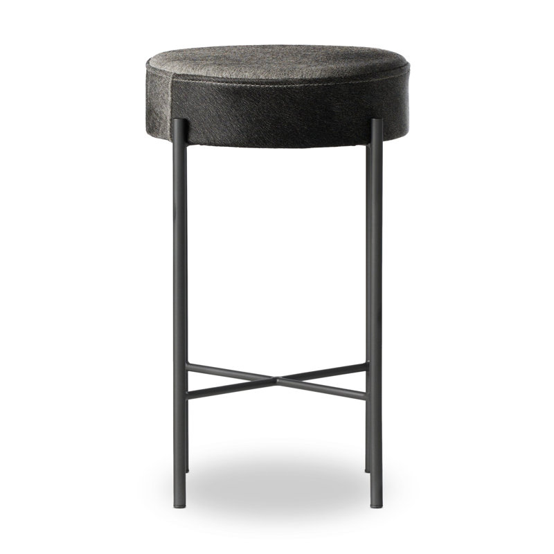 Nocona Upholstered Bar Stool, Black & White Speckled Hide/Leather, Counter Stool (26" Seat Height)