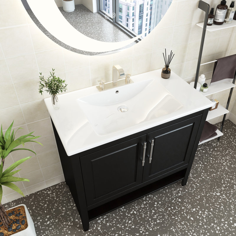 Meuble-lavabo simple 36 po avec plateau en céramique Shinesha