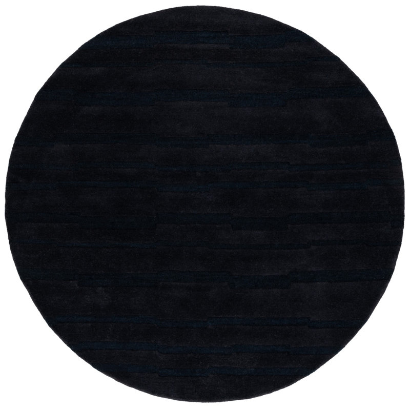 Fairborn Solid Color Hand Tufted Cotton/Wool Area Rug in Black, Round 6'