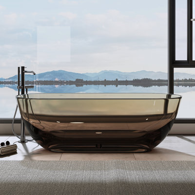 Forma 69'' X 30'' Freestanding Bathtub Solid Surface Stone Resin Soaking Bathtub Transparent